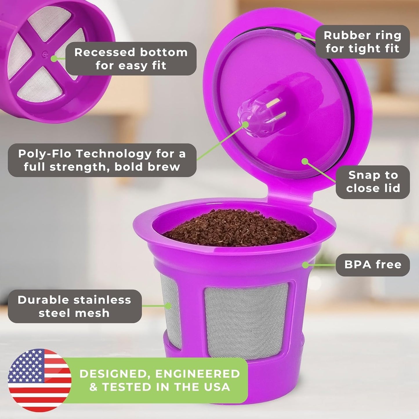 2-Item Bundle: 4-Pack Cafe Save 1-Stream Reusable K Cup Coffee Filters + EZ-Scoop 2 Tbsp Scoop with Integrated Funnel, Refillable Pod Capsule For Use with Keurig & Select Single Cup Coffee Maker