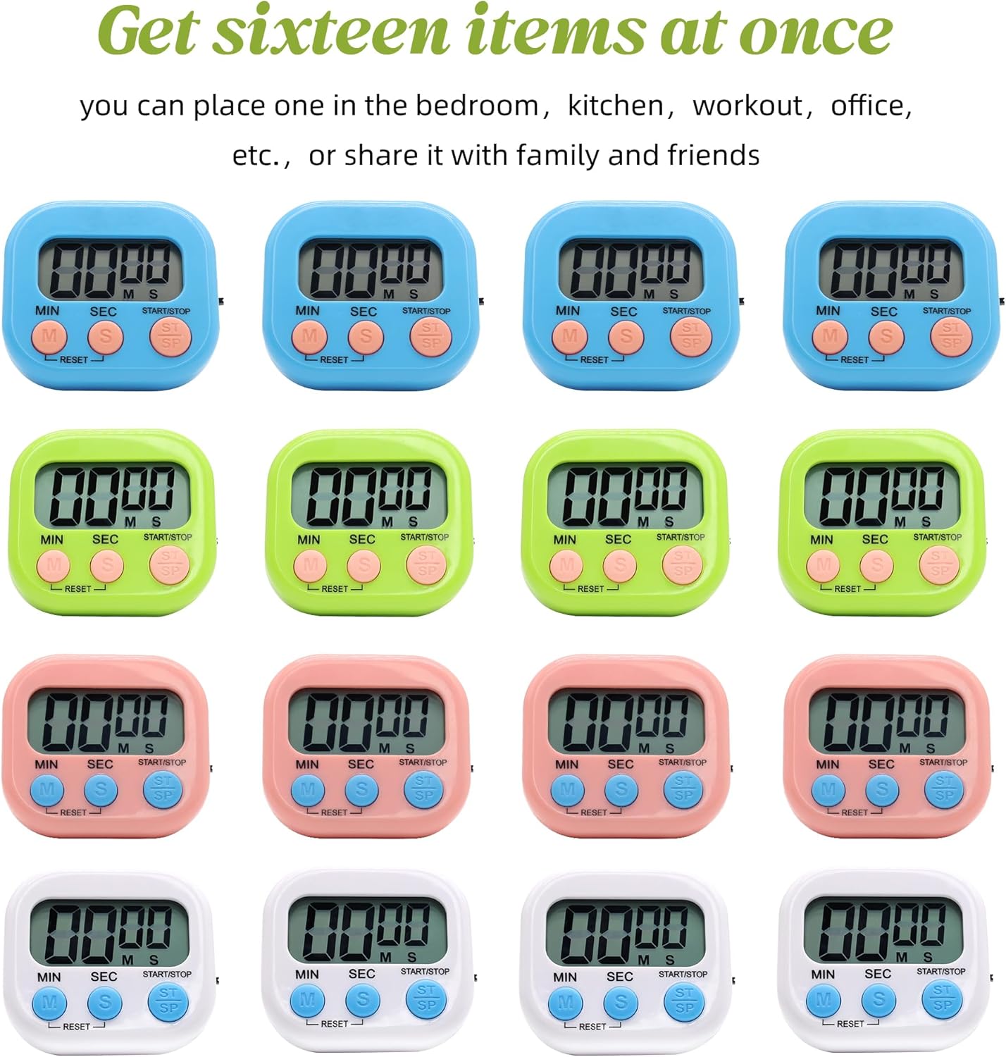 6 Pack Multi-Function Electronic Timer - Kitchen Timer,Magnetic Digital Timers,Big LCD Display, ON/Off Switch,Extensively Use in Cooking,Gym, Meeting, Classroom,Kitchen,Study,Work,Outdoor Activities
