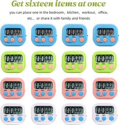 6 Pack Multi-Function Electronic Timer - Kitchen Timer,Magnetic Digital Timers,Big LCD Display, ON/Off Switch,Extensively Use in Cooking,Gym, Meeting, Classroom,Kitchen,Study,Work,Outdoor Activities