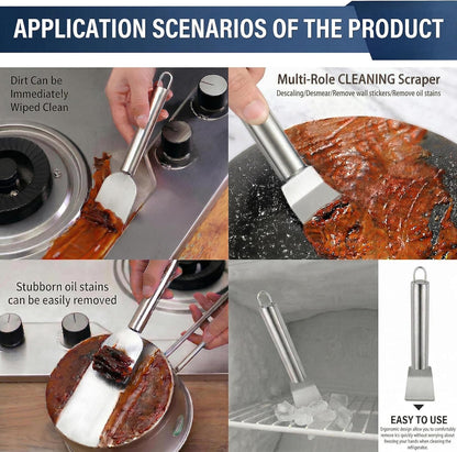 2 PCS Stainless Steel Scrapers, Cleaning Scraper Tool, Paint Scrapers, Multifunctional Metal Scraper Tools for Cookware, Stovetop, Adhesive, Oven Racks, Grout, Grill, Glass, Kitchen & Home