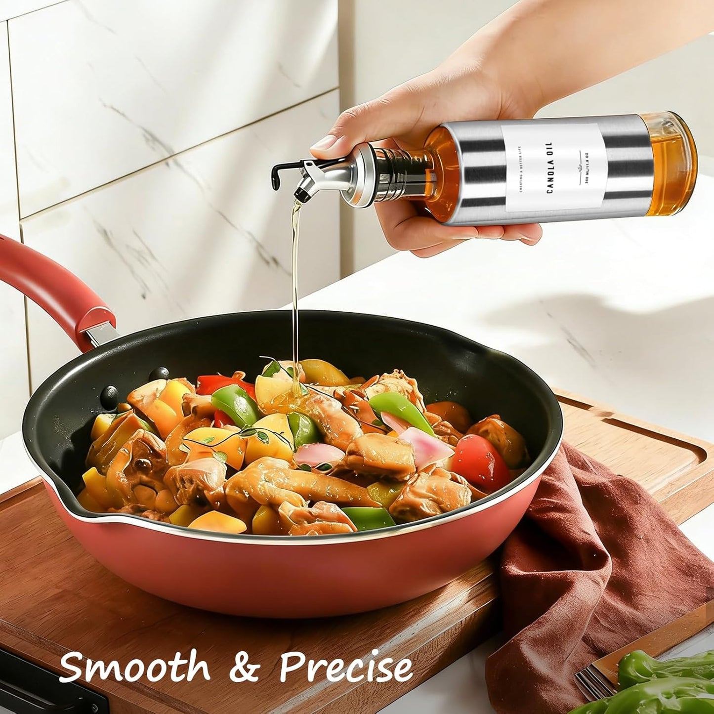 Olive Oil Dispenser Bottle with Bamboo Tray, Metal Pour Spout, Coffee Syrup & Cooking Oil Dispenser for Kitchen
