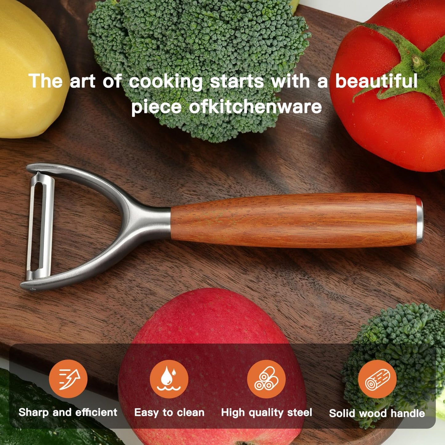 Serrated Blade Premium I Type 304 Stainless Steel Multifunctional Kitchen Peeler Real Wood Handle Ultra Sharp Blade Vegetable Potato Apple（Agarwood）