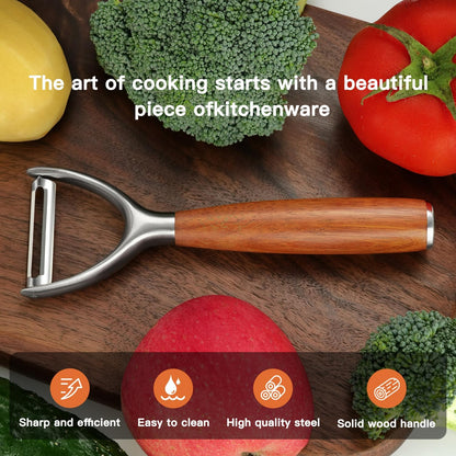 Serrated Blade Premium I Type 304 Stainless Steel Multifunctional Kitchen Peeler Real Wood Handle Ultra Sharp Blade Vegetable Potato Apple（Agarwood）