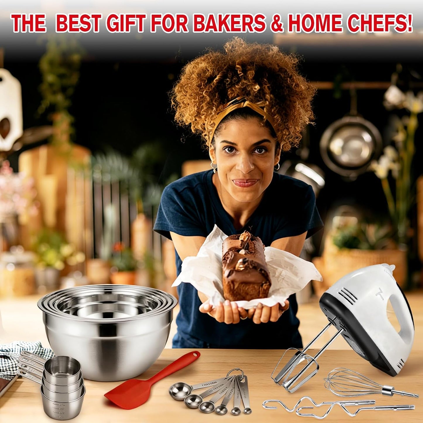 Showvigor Electric Hand mixer - 7 Adjustable Speed 180W Handheld Mixer Electric Whisk with 5 Stainless Steel Accessories, Turbo Boost/Self-Control Speed + Eject Button Food Beater for Cakes Eggs