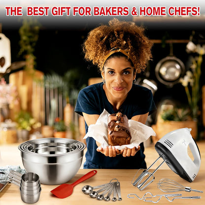 Showvigor Electric Hand mixer - 7 Adjustable Speed 180W Handheld Mixer Electric Whisk with 5 Stainless Steel Accessories, Turbo Boost/Self-Control Speed + Eject Button Food Beater for Cakes Eggs