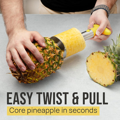 Zulay Kitchen Stainless Steel Pineapple Corer & Slicer – Heavy Duty Pineapple Cutter & Eye Removal Tool – Effortless Core Remover Tool with Sharp Reinforced Blade & Ergonomic Handle - Black