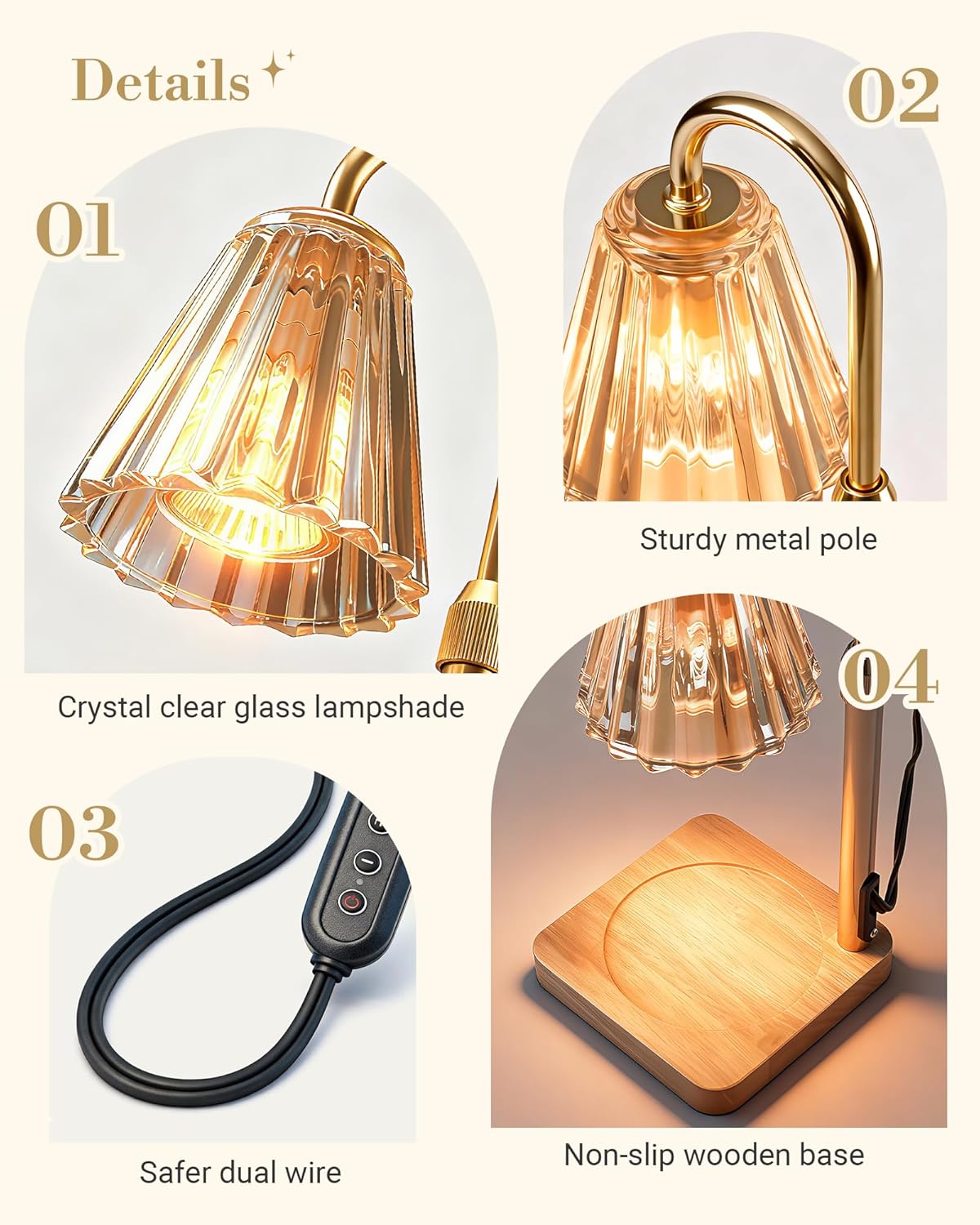 Marycele Candle Warmer Lamp with Timer & Dimmer - Mothers Day Gifts for Women Mom Her, Aesthetic Office Home Decor, Adjustable Height Wax Melter for Candle Jar & 3-Wick Candles (2 Bulbs Included)