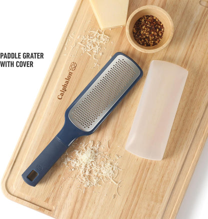 Calphalon Prime Stainless Steel Handheld Grater Lemon Zester W/Cover & Rubber Handle - Navy Blue