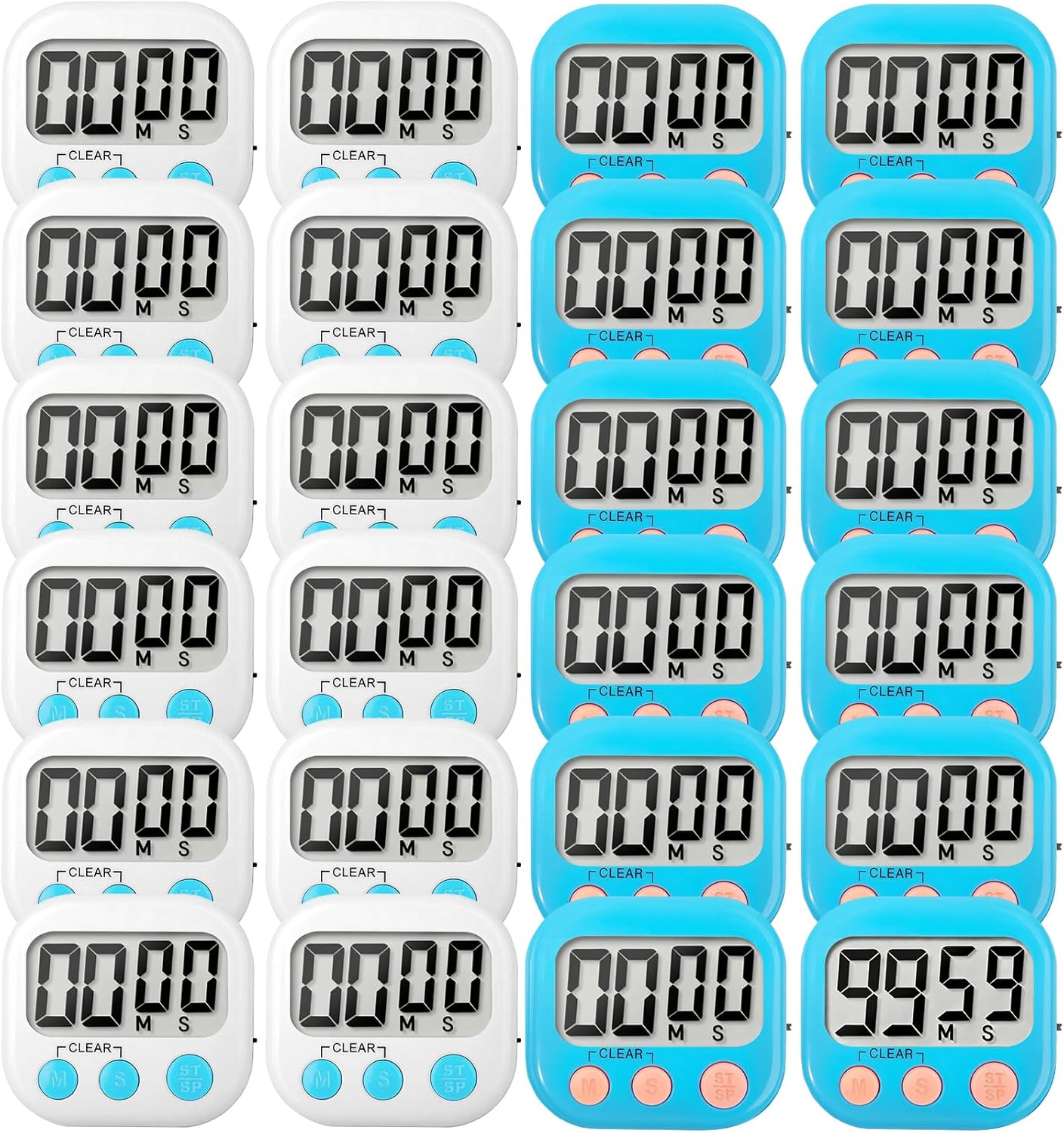 6 Pack Digital Kitchen Timer Small Classroom Timers for Kids Teachers (Blue&White)