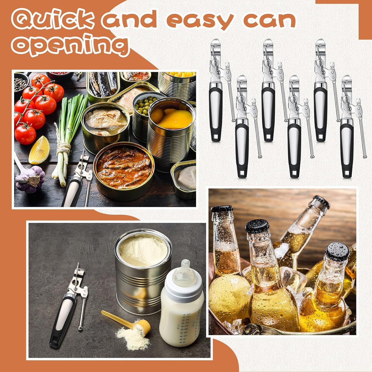 Gisafai 20 Pcs Can Opener Manual Bulk Smooth Edge with Sharp Blade and Soft Non Slip Grip Handle Heavy Duty Handheld Safety Can Opener for Kitchen Restaurant, Black and Silver