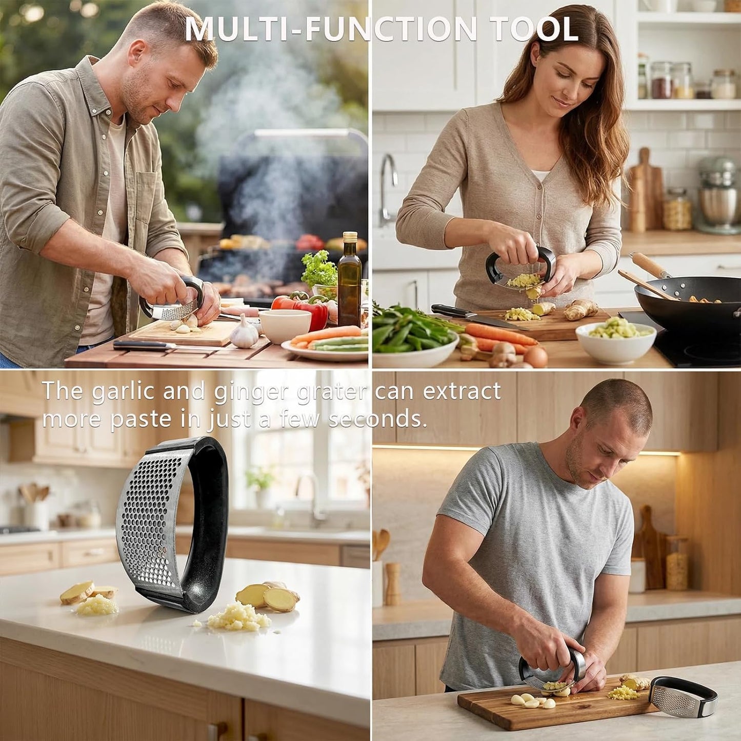 2-Pack Professional Garlic Press Set: [2-in-1 with Chopping Blade] + [Classic Heavy-Duty Rocker]. Complete Kitchen Solution with Ergonomic & Easy-Clean Handles