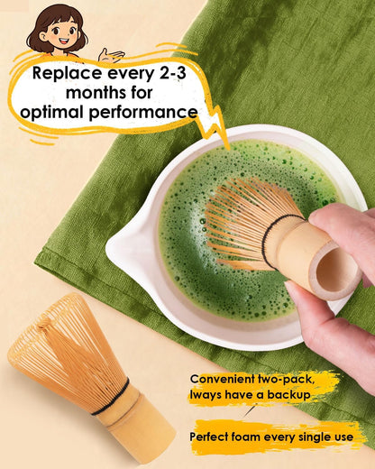 Matcha Whisk Set, Ceramic Matcha Set Includes Bowl with Spout, Whisk and Holder, Bamboo Scoop, Sifter and Tea Towel - 6 Pcs Matcha Kit Gift for Lovers Beginners (Pink)