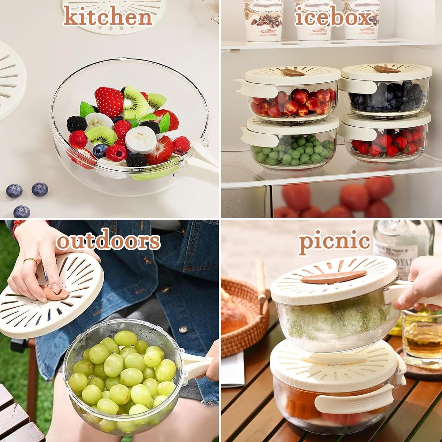 2 in 1 Drainer, Multifunctional Fruit and Vegetable Washing Bowl, 2025 New Fruit Washing Bowl with Strainer, Fruit Drainer Container with Handle (2pcs-mix)