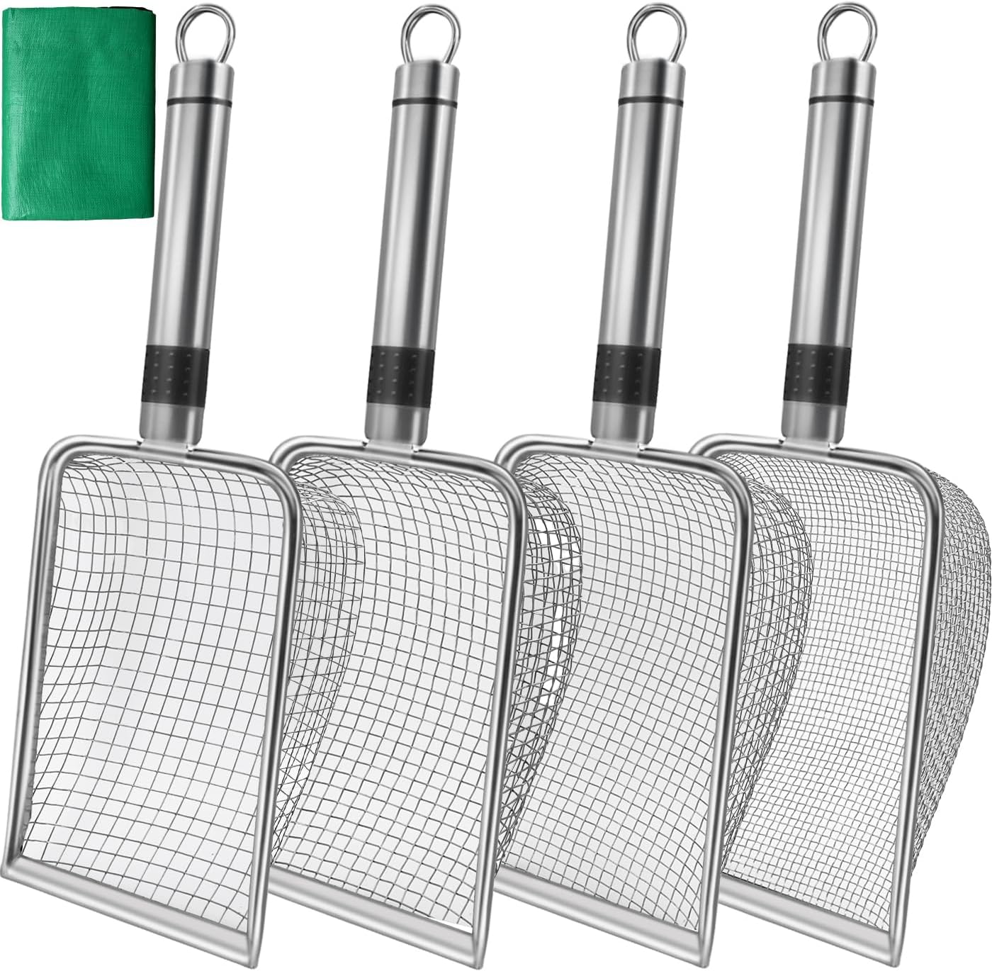 Soil Sifter for Gardening, 4 Pack Garden Sifter Shovel with Repotting Mat, 2/2.8/3.8/5mm Mesh Sieve, Compost Sifter Shovel for Sand, Rocks, Ideal for Small-Scale Soil Sieving