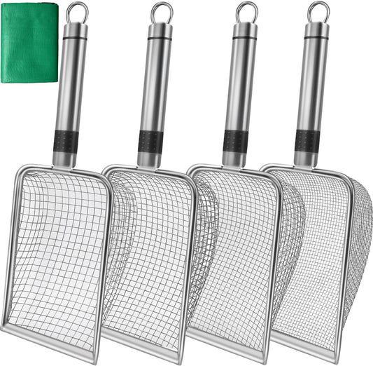 Soil Sifter for Gardening, 4 Pack Garden Sifter Shovel with Repotting Mat, 2/2.8/3.8/5mm Mesh Sieve, Compost Sifter Shovel for Sand, Rocks, Ideal for Small-Scale Soil Sieving