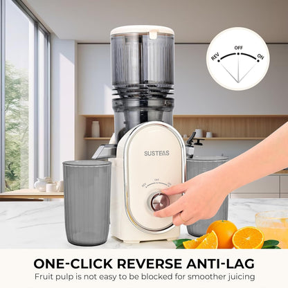 SUSTEAS Cold Press Juicer, 300W, 5.3" Large Feed Chute, 1.5L Capacity, Automatic Feeding, High Yield, Easy to Clean, Ideal for Whole Fruits & Vegetables, Black