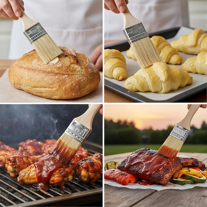 3 Pcs Pastry Brush Basting Brush BBQ Brushes Boar Bristles Wooden Handle Brushes for Applying Marinades, Sauces, Oils, Egg and Baking (1 Inch, 1 1/2 Inch)