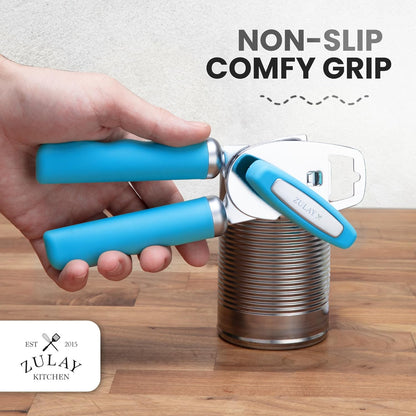 Zulay Kitchen Heavy Duty Stainless Steel Can Opener Manual with Bottle Opener - Rust Proof Manual Can Opener With Turn Knob & Comfy Soft Grip Handles - Cherry Red - Colors A