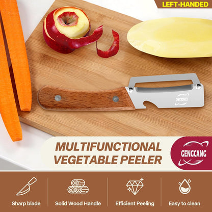 Multi-Functional Vegetable Peeler, Non-Slip Wooden Handle with Sharp Stainless Steel Blade, Built-in Bottle Opener - Perfect Kitchen Peeler For Veggie, Fruit, Potato, Carrot, Apple
