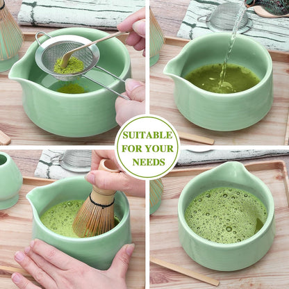 Accguan Matcha Whisk Set, 7pcs - Bamboo & Ceramic, Includes 19 oz Bowl, Whisk, Spoons, Holder, Sifter & More - Perfect for Matcha Lovers