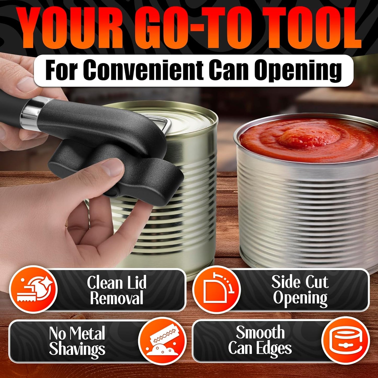 Can Opener Smooth Edge Side Cut – Stainless Steel Manual Can Opener with Ergonomic Handle, Handheld Can Openers for All Can Sizes, No Sharp Edges, Reusable Lid, Easy Turn Knob for Everyday Kitchen Use