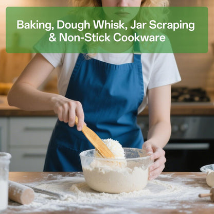 Wooden Spurtle Set, Skinny Teak Spatula for Sourdough Starter & Baking - 2Pcs Stirring Stick, Dough Whisk & Jar Scraper, Earlywood Spurtles Kitchen Tools