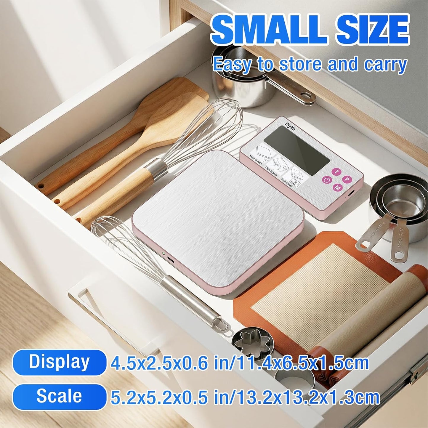 Rechargeable Split Food Scale, Diyife 33lb Digital Kitchen Scales with Split Display, 1g/0.1oz High Accurate, Food-Grade 304 Stainless Steel, 7 Units, Backlit LCD, for Cooking, Baking, Meal Prep