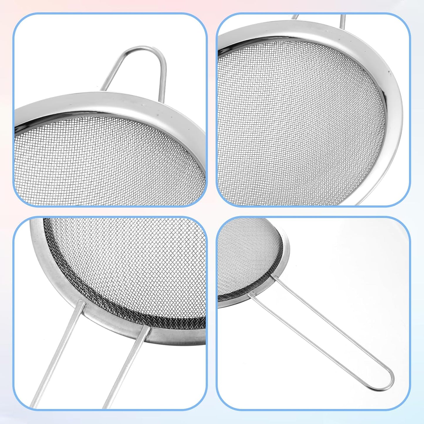 4 Pcs Stainless Steel Fine Mesh Strainer 4 Sizes Small Sieves with Handles Versatile Kitchen Strainer for Steeping Loose Leaf Tea Straining Cocktail Juice and Sifting Flour Sugar