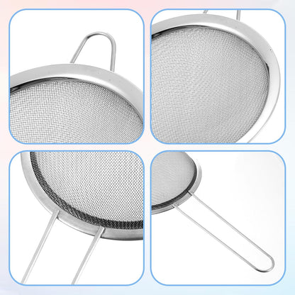 4 Pcs Stainless Steel Fine Mesh Strainer 4 Sizes Small Sieves with Handles Versatile Kitchen Strainer for Steeping Loose Leaf Tea Straining Cocktail Juice and Sifting Flour Sugar