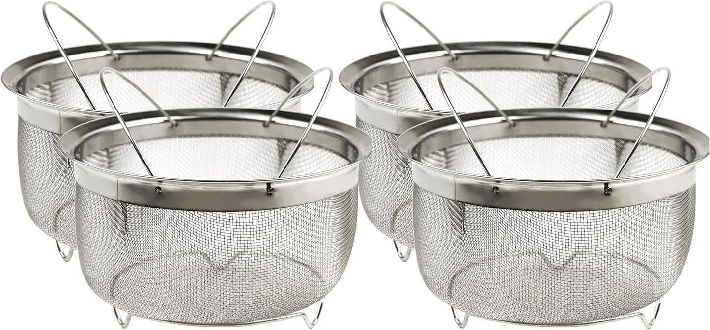 RSVP International Mesh Colander Strainer Basket with Folding Handles, 3 Quarts | For Pasta, Frying, & Salads | Dishwasher Safe | Use in Pressure Cookers | Steaming, Draining & Rinsing