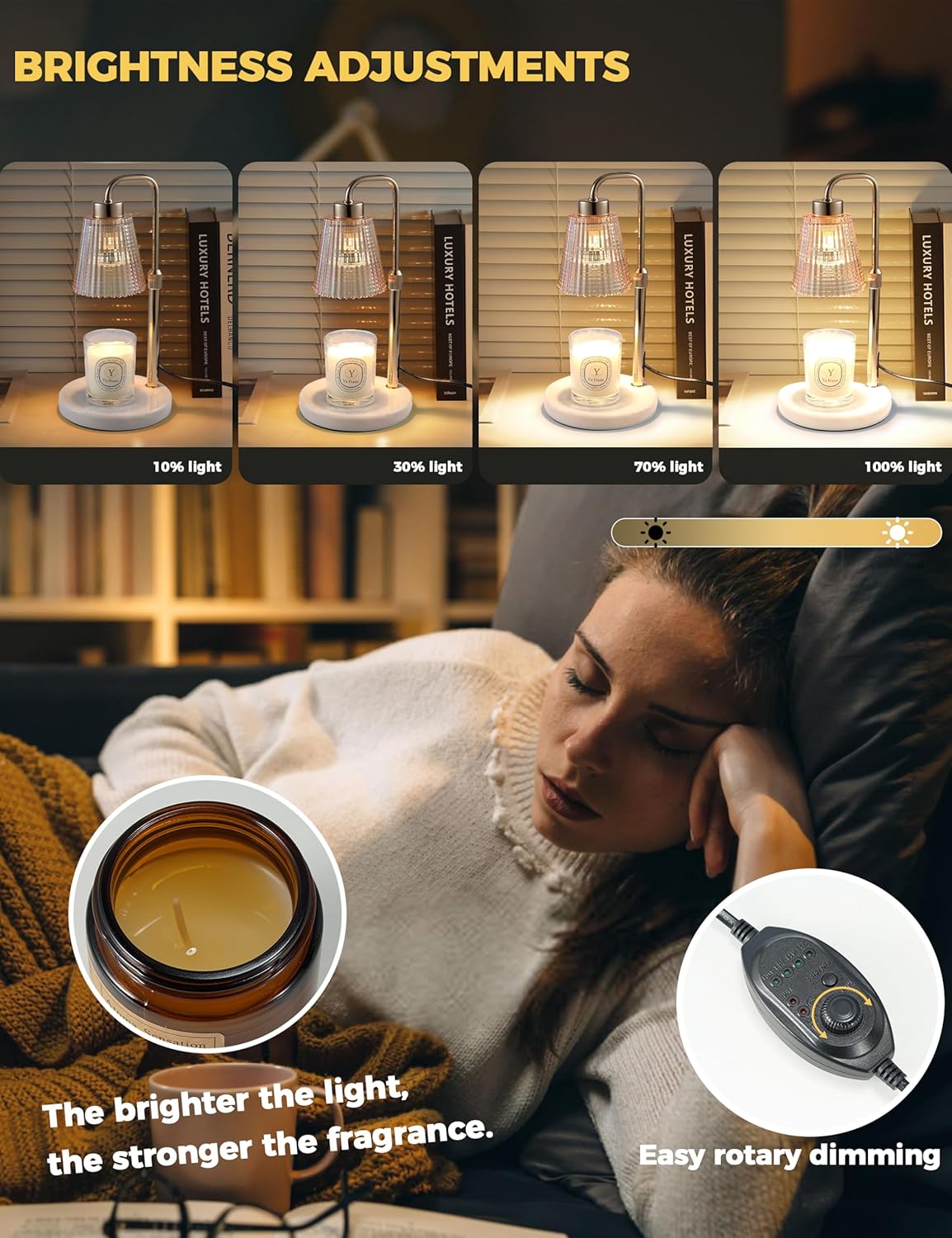 GODONLIF Candle Warmer Lamp with Timer Dimmable, Birthday Gifts for Women Mom, House Warming Gifts New Home Decor, Wax Melt Warmer for Jar Candles with 2 Bulbs