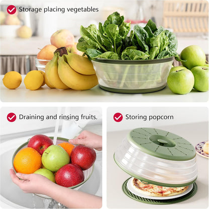WVM Microwave Splatter Cover Vented for Food with Hook Hole, Splatter Guard & Colander Kitchen Gadget for Food, Meal Prep, Grey