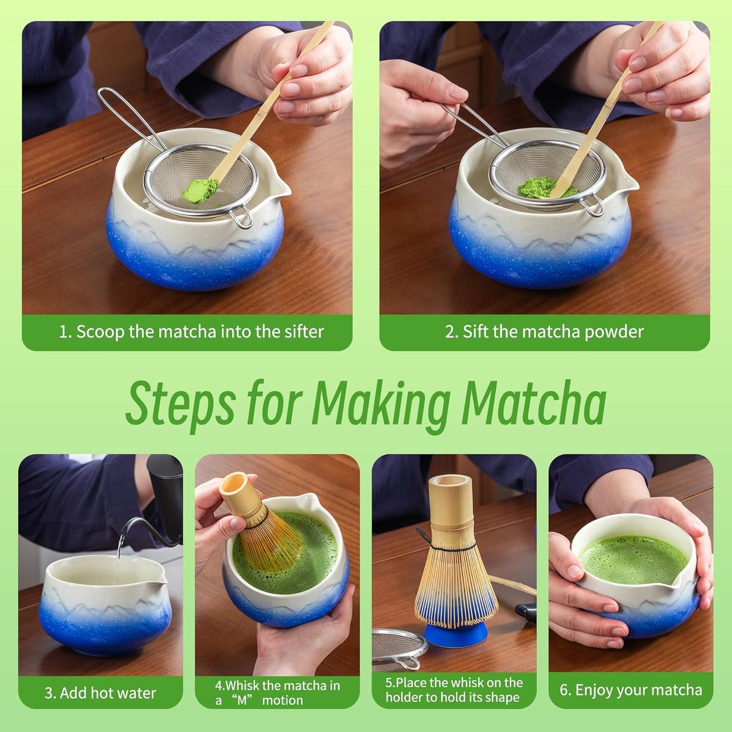 TEANAGOO 7 Pcs Matcha Whisk Set, Pink Matcha Set, Ceremony Matcha Powder Kit,Matcha Tea Set for Making Latte,Matcha Whisk Set and Bowl with Scoop&Sifter,Fuji Design Ceramic Bowl,Gift for Matcha Lovers