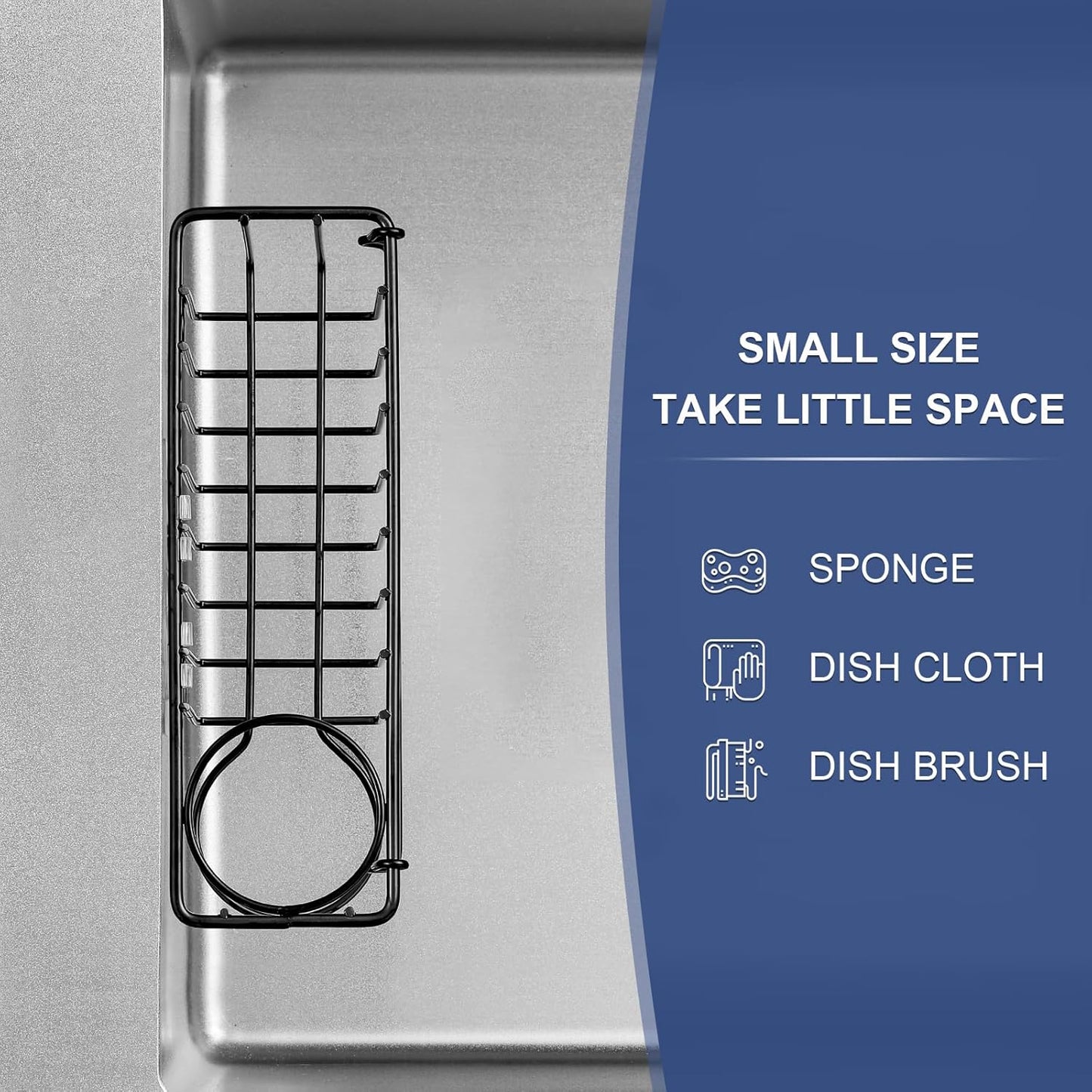 3-In-1 Sponge Holder for Kitchen Sink with Suction Cups & Adhesive Hook , In-sink Sponge Holder, Wall Hanging Sink Caddy Organizer Rack - Sponge, Dish Cloth, Brush, Scrubber - 304 Stainless Steel