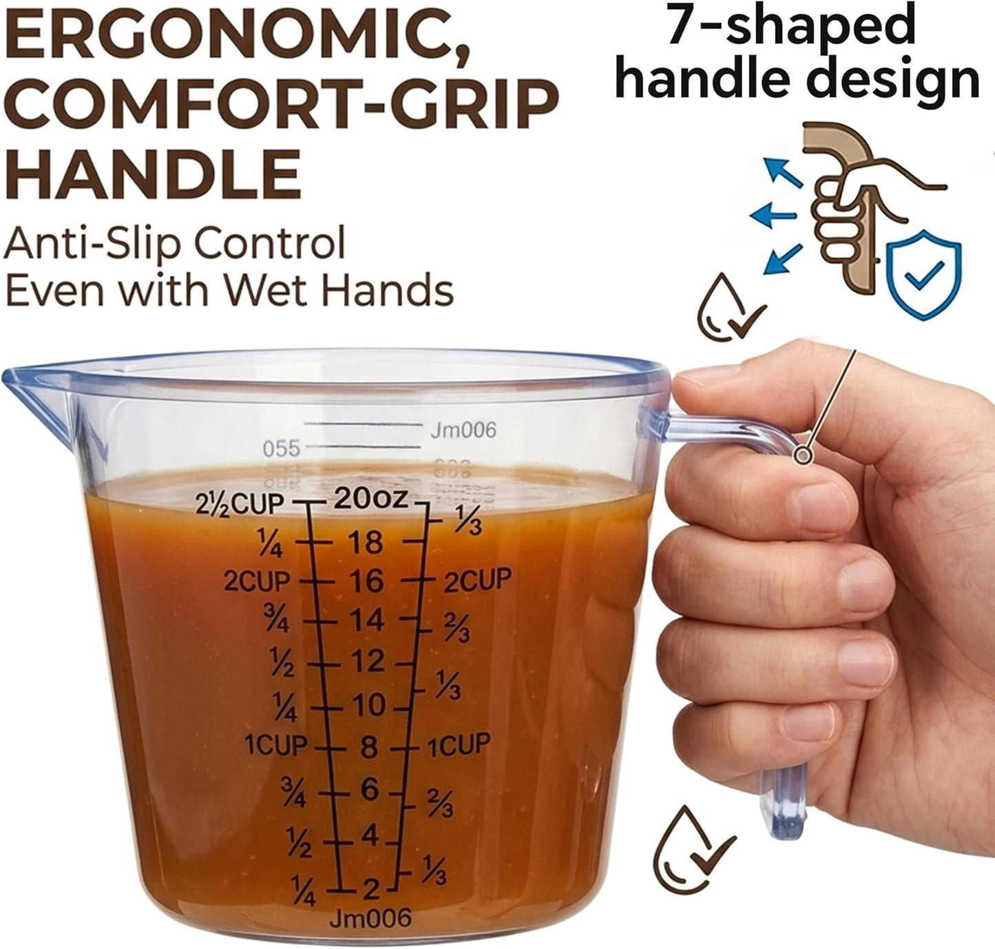 Measuring Cups Set, 3PCS with Pour Spout & Handle, Multi-Scale (cup | oz | ml) Stackable Liquid & Dry Plastic Measuring Tools for Baking Cooking, Essential Kitchen Gadgets (Coffee Brown)