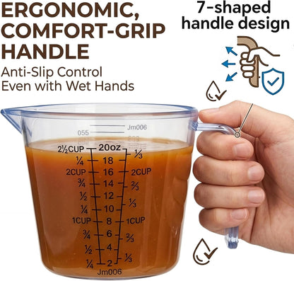 Measuring Cups Set, 3PCS with Pour Spout & Handle, Multi-Scale (cup | oz | ml) Stackable Liquid & Dry Plastic Measuring Tools for Baking Cooking, Essential Kitchen Gadgets (Coffee Brown)