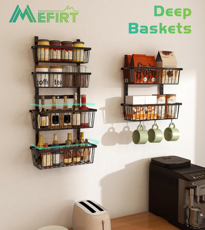 Mefirt White 9-Tier Over The Door Pantry Organizer, Pantry Organization and Storage, Deep Baskets Hanging Heavy-Duty Metal, Wall Spice Rack Seasoning Shelves for Home & Kitchen, Laundry Room Bathroom