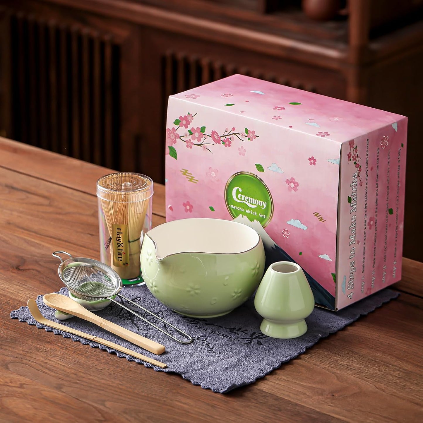 Clay&Fire Matcha Whisk Set, 9 pcs Ceramic Matcha Set, Gifts for Women,Matcha Bowl with Spout and Whisk, Matcha Kit for Matcha Lovers, Gift Mother's Day, Birthday, Anniversary