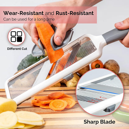 Multi Handheld Mandoline Slicer - Adjustable Stainless Steel Blades, Comfort Grip, Safety Features, Dishwasher Safe Easy to Clean Ideal for Fast and Precise Slicing of Fruits and Vegetables