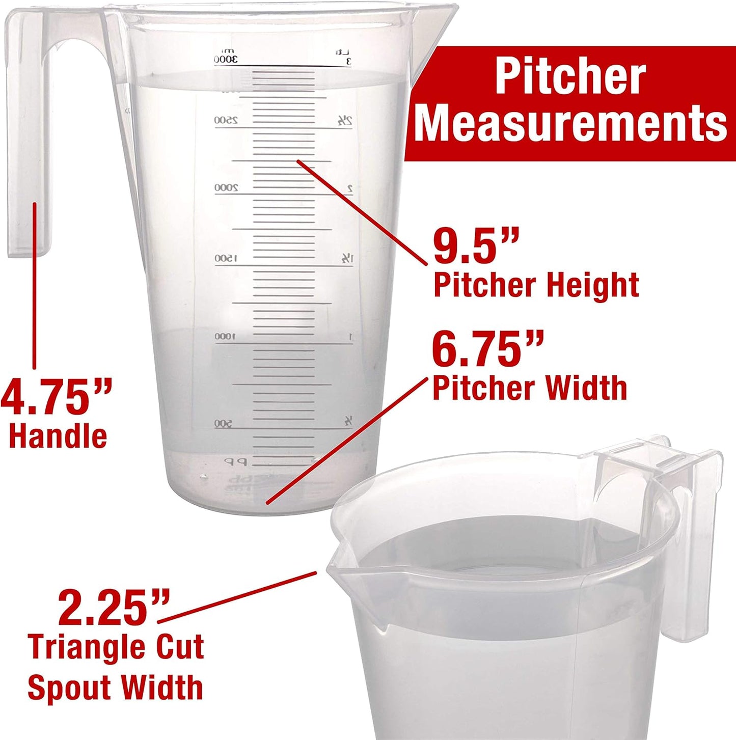 TCP Global 5 Piece Set of Plastic Graduated Measuring and Mixing Pitchers - 500, 1000 Quart, 2000, 3000, 5000 ml Gallon Sizes - Pouring Cups, Measure & Mix Paint, Resin, Epoxy, Kitchen Cooking Baking