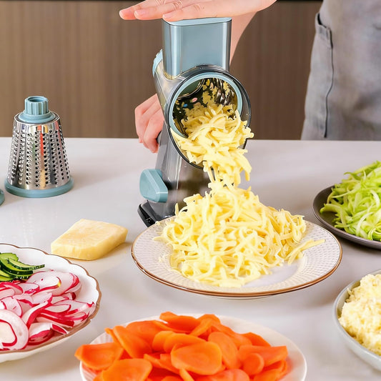 KalraMay Cheese Grater,Rotary Cheese Grater with Handle, Multifunctional Rotary Cheese Shredder Effortlessly Grates Cheese, Vegetables, and Fruits (Gray)