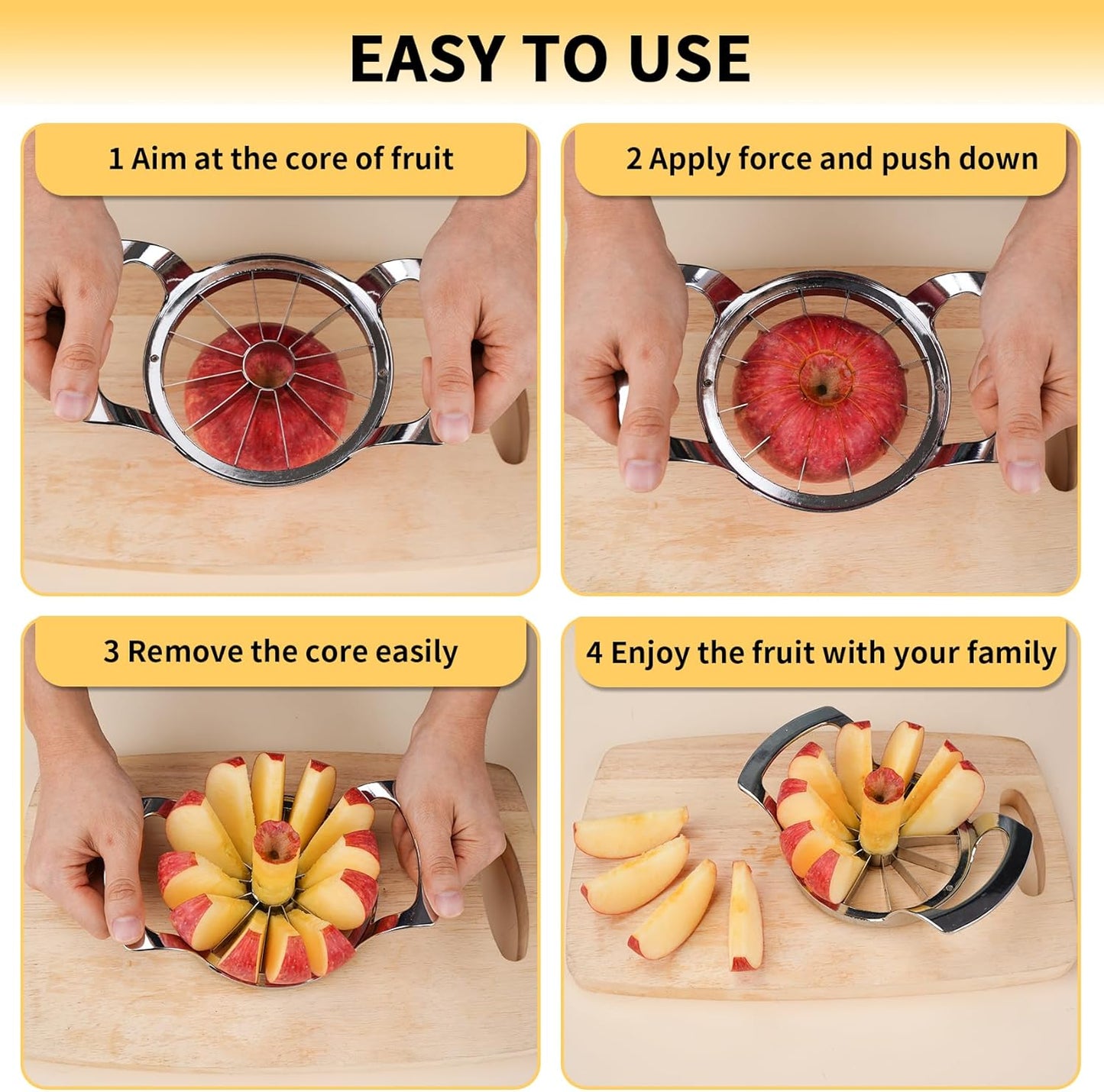 4.72 inches Apple Slicer,12-Blade Extra Large Apple Corer, Heavy Duty Stainless Steel Apple Cutter and Divider with Updated Safe Blade System