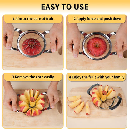 4.72 inches Apple Slicer,12-Blade Extra Large Apple Corer, Heavy Duty Stainless Steel Apple Cutter and Divider with Updated Safe Blade System