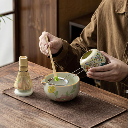 Matcha Set, Matcha Whisk Set Includes Matcha Bowl and Whisk, Whisk Holder, Sifter, Scoop, Spoon Holder, Tea Towel- 7pcs Perfect Matcha Kit for Matcha Tea Ceremony