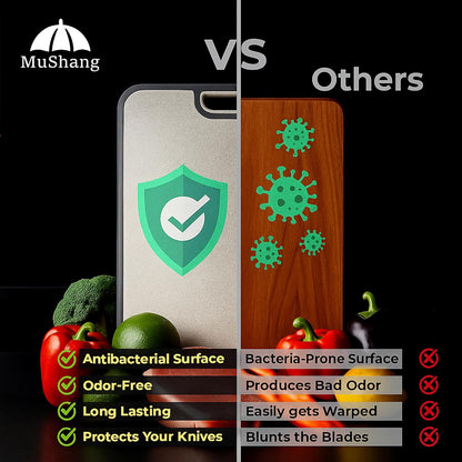 Titanium Cutting Board, 2-in-1 Double Sided Cutting Boards for Kitchen, Pure Titanium & Wheat Straw PP, Metal Chopping Board Easy to Clean for RV/Camping/Kitchen with Avocado Slicer 16"x11"