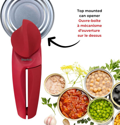 Starfrit MightiCan Can Opener - Safe - Holds Lid and Leaves No Sharp Edges on Lid - 3 year warranty - Comfort Grip - Heavy Duty Non-Slip Knob - 2025 Model