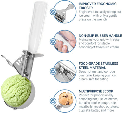 Meadow Lane Trigger Scoop - #24 Size (2-in Diameter) 2.7 Tbsp Capacity, Stainless Steel, Portion Control, Ice-cream & Cookie Dough Scoop, Black
