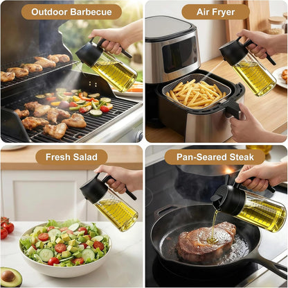 Poshetion 2 in 1 Olive Oil Sprayer for Cooking, 16oz Light-Proof Oil Dispenser for Kitchen, Leak-Proof Oil Spray Bottle for Air Fryer, Salad, BBQ, Baking, Grilling - Black & Green