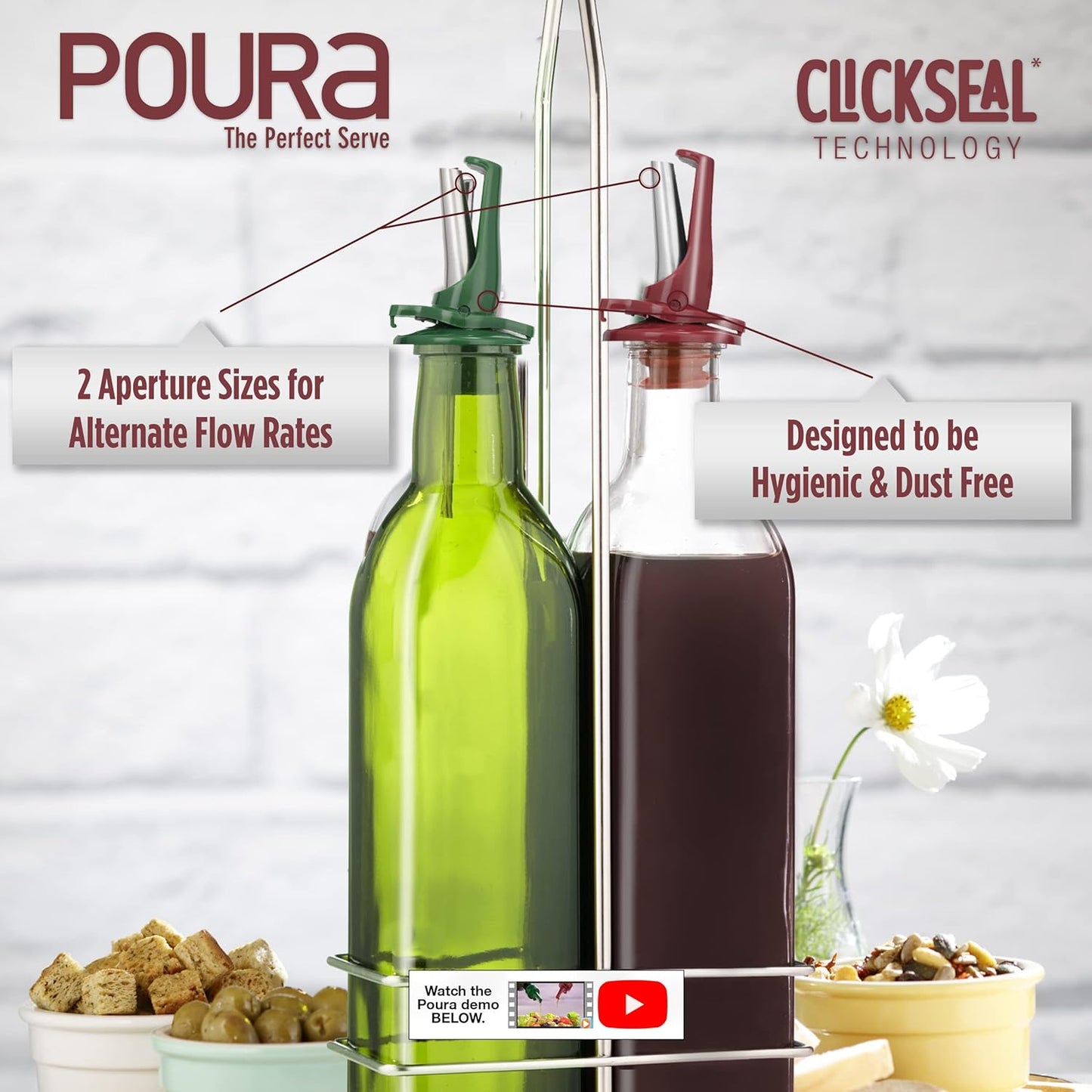 AIRTIGHT Olive Oil Pour Spout for Olive Oil Dispenser - UK Patented Oil Pourer - Hygienic One Handed Open Close Mechanism Keeps Oil Fresh. Dust Caps Cover | Screens Alternative - Green 2 PCs