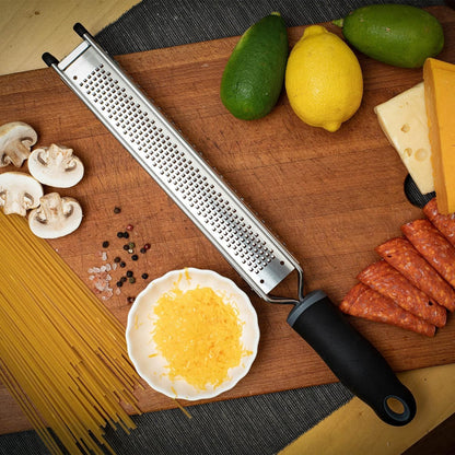Lemon Zester, Stainless Steel Kitchen Cheese Grater, Plastic Cover Ergonomic Soft Black Handle